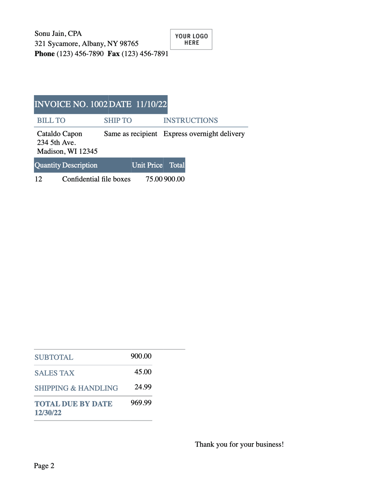 Timeless Design Invoice preview